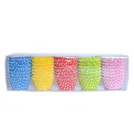 Set of 120 polka cup cakes in assorted colours,
