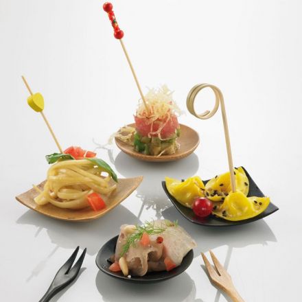 Set of 12 black bamboo square saucers for finger food