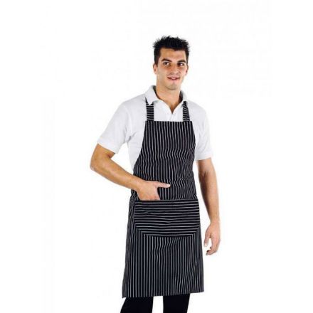 Apron with bib and pocket, large black pinstriped 