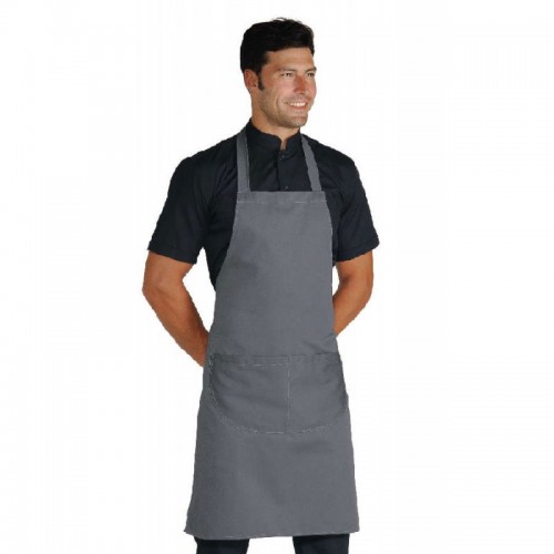 Gray apron with bib and pocket