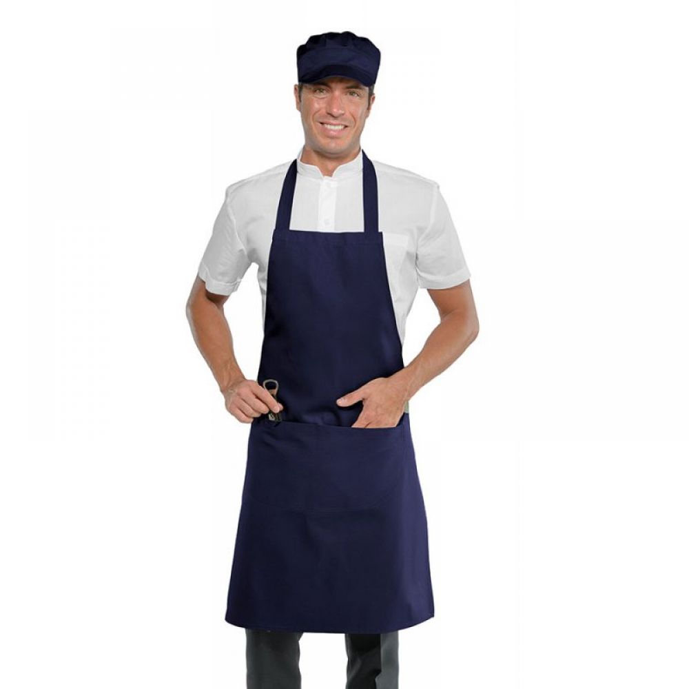 Blue apron with bib and pocket