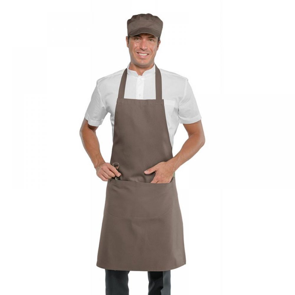 Apron with bib and pocket, mud color