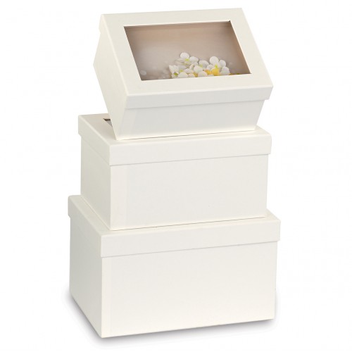 Set of 3 white boxes with glass lid