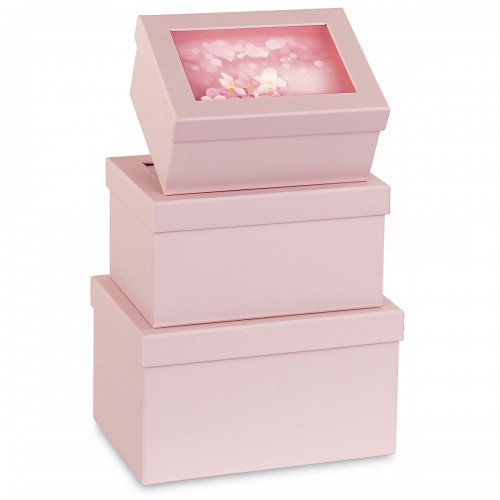 Set of 3 pink boxes with glass lid