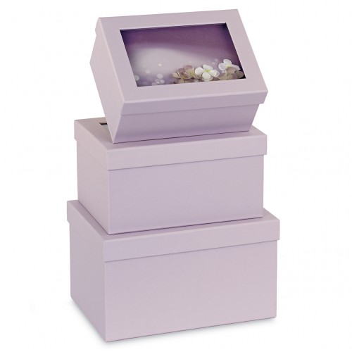 Set of 3 lilac boxes with glass lid