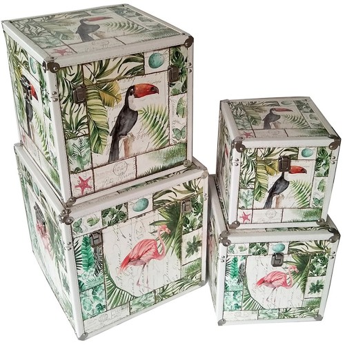 Set of 4 tropical wooden boxes