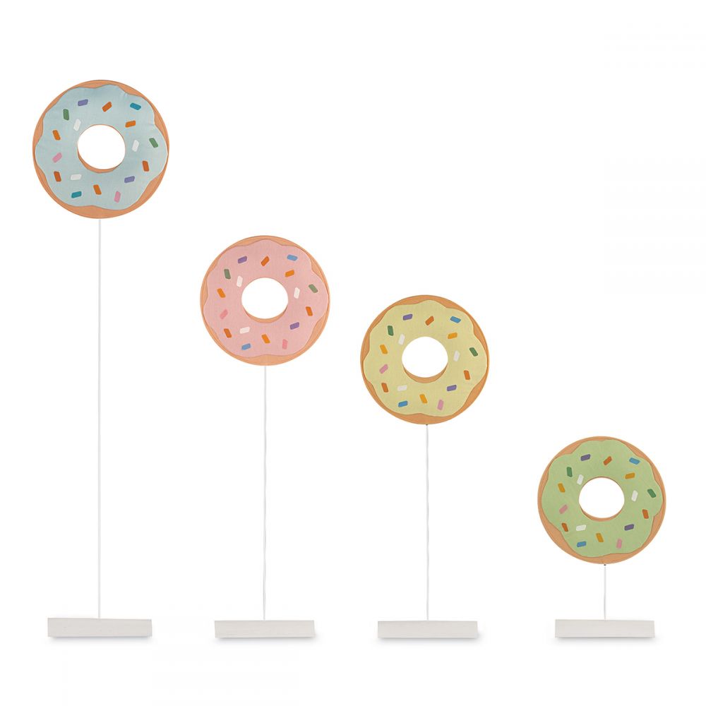 Set 4 Donuts in felt and wood on pedestal