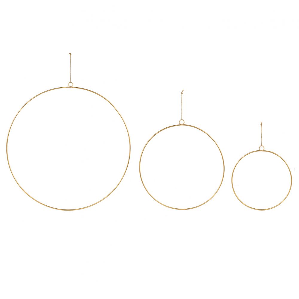 Set of 3 golden circles to hang
