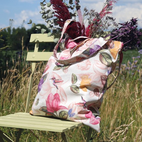 Fabric shopping bag with floral motif