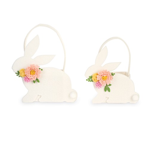 Set of 2 rabbit containers with flowers