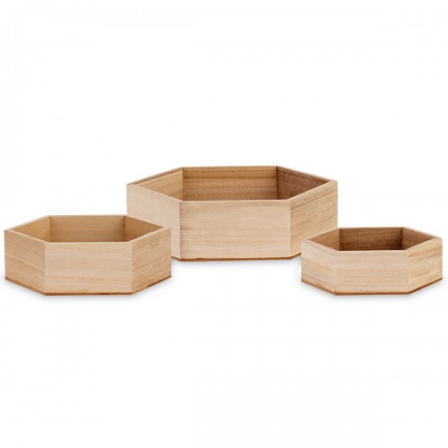 Set of 3 hexagonal wooden tray