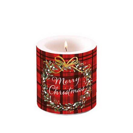Decorated Candle CHRISTMAS PLAID RED