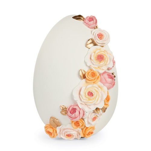 White egg with pink flowers