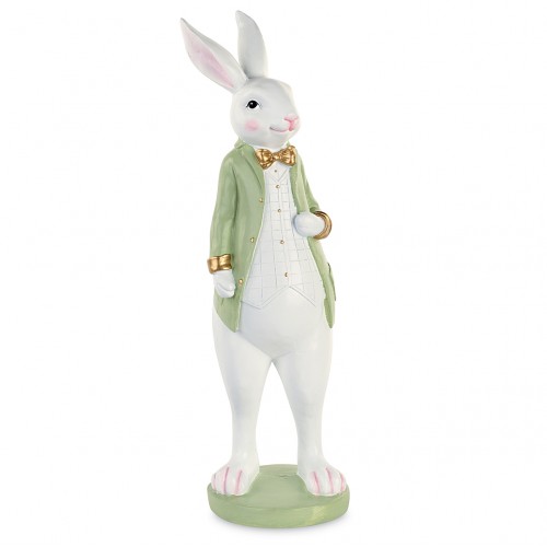 White rabbit with green overcoat