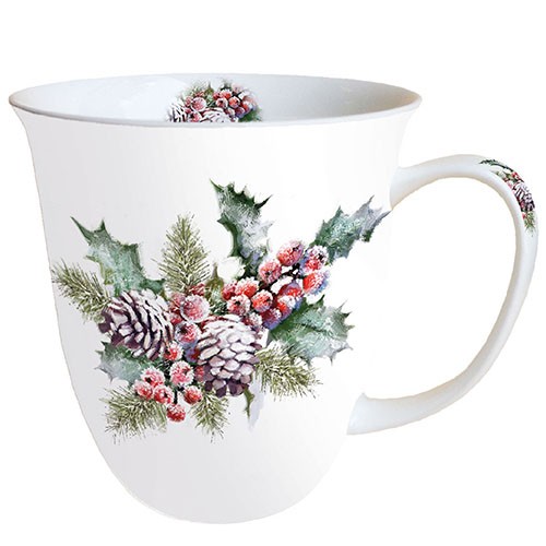 Cup decorated with HOLLY E BERRIES
