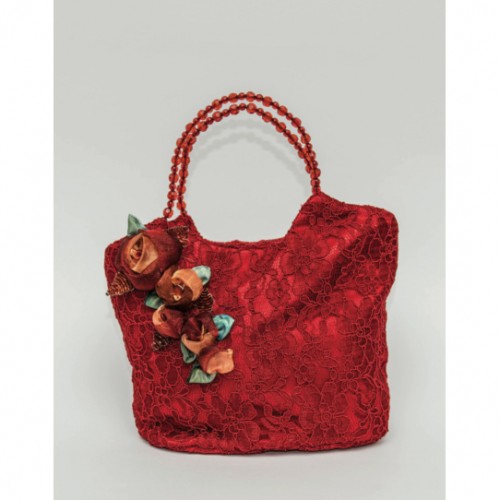 Red embroidered handbag