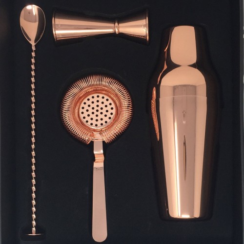 Set 4-piece cocktail in stainless steel with copper finish.