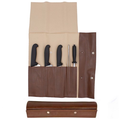 Brown eco-leather knife bag