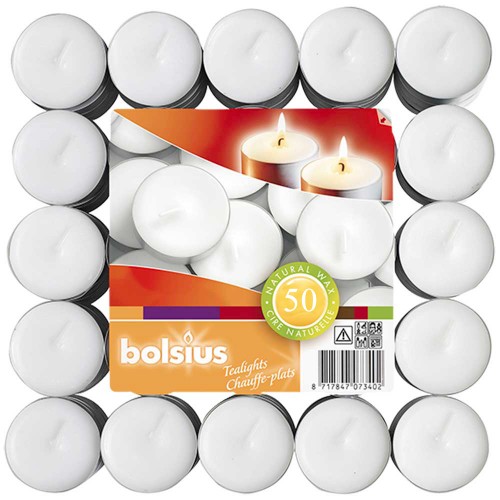 Set 50 white tealight candles 