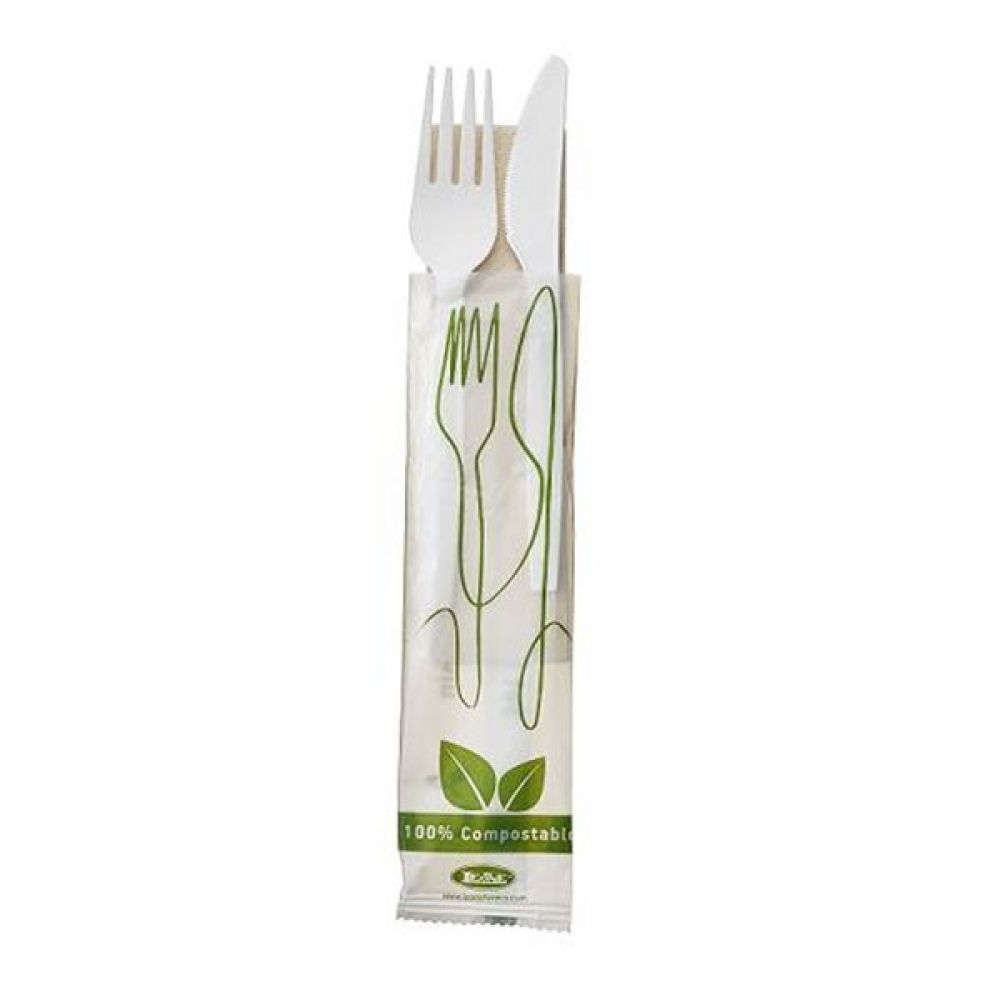 Set 50 fork, knife and napkin  biodegradable 