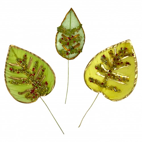 Set 12 Leaves with beads and gold edges