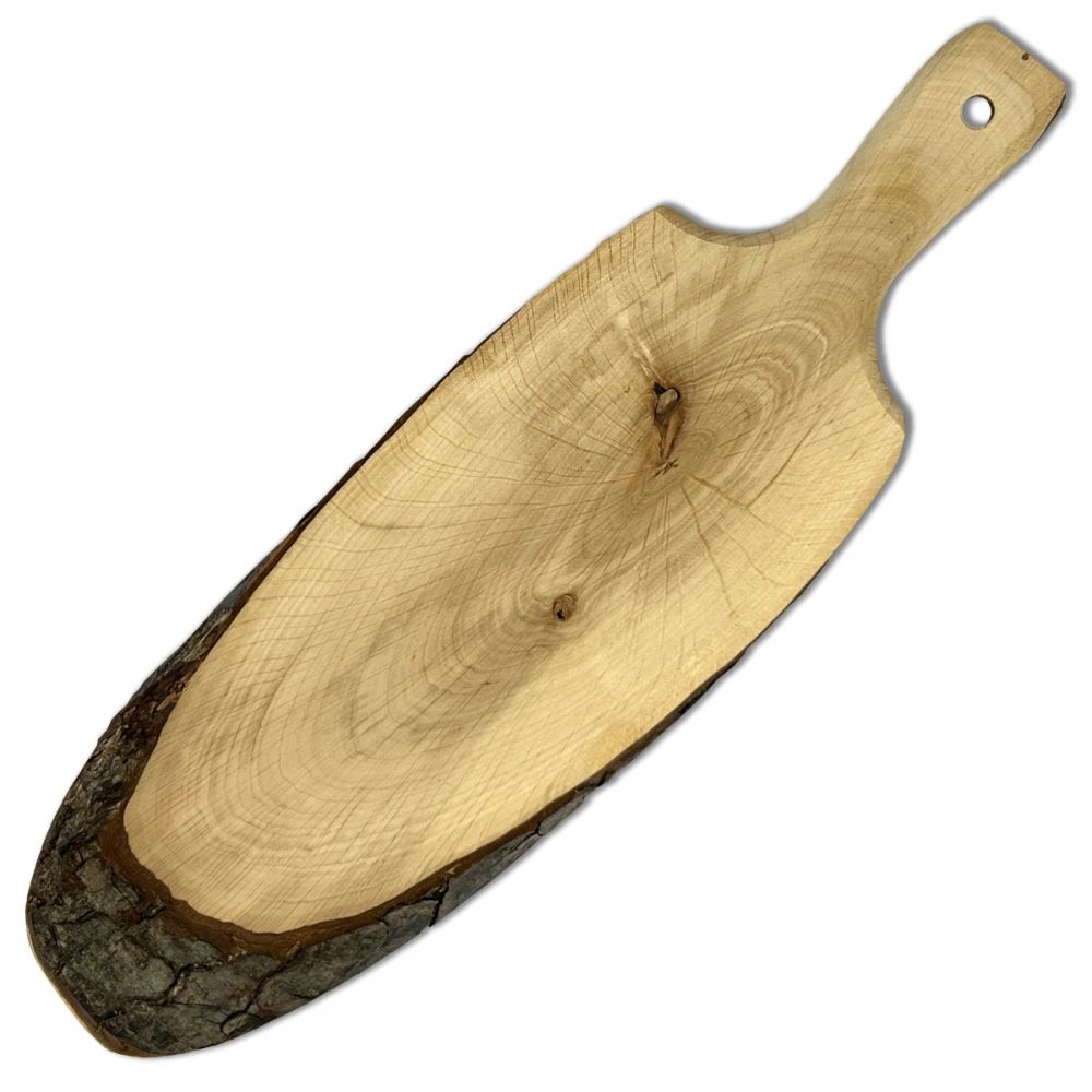 Cutting board with handle and bark